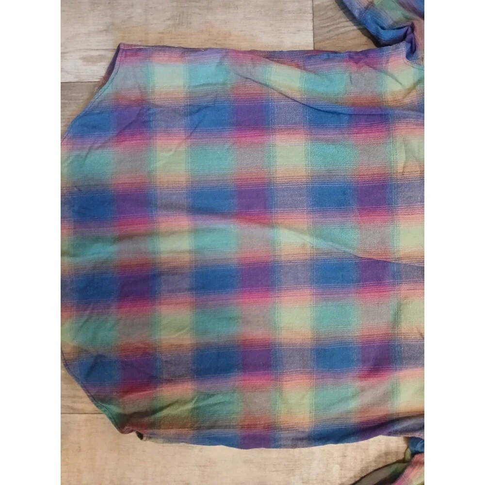 Vintage Levi's Rainbow Plaid Flannel Long Sleeve Button Up Shirt Size Mens Large